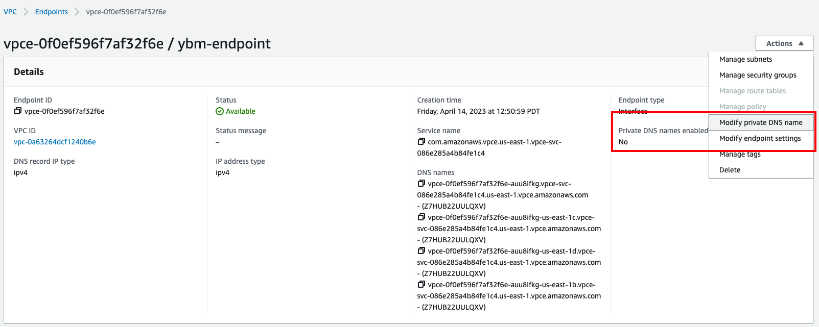 AWS Create endpoint AWS Create endpoint
