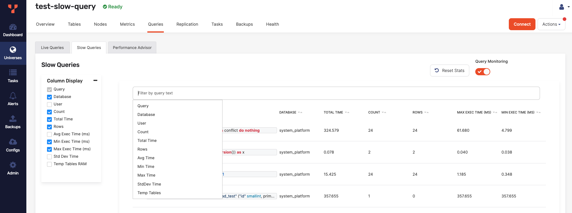 Filter slow queries Filter slow queries